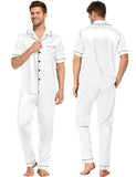 Silk Pajama Set Short Sleeve Silk Pajamas 4pcs For Mens & Womens White XS