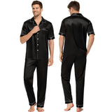 Silk Pajama Set Short Sleeve Silk Pajamas 4pcs For Mens & Womens Black XS