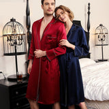 Matching Silk Robe Contrast Piping Silk Robes for Women and Men Navy Blue XS