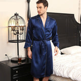 Matching Silk Robe Contrast Piping Silk Robes for Women and Men Navy Blue XS