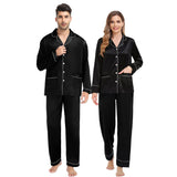 Matching Silk Pajamas Sets Long Pure Couples Silk Pajamas Black XS