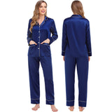 Matching Silk Pajamas Sets Long Pure Couples Silk Pajamas Black XS