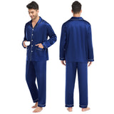 Matching Silk Pajamas Sets Long Pure Couples Silk Pajamas Navy Blue XS