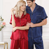 Silk Matching Pajamas Set Short Sleeve 100% Silk Pajamas Red XS