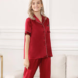Silk Matching Pajamas Set Short Sleeve 100% Silk Pajamas Red XS