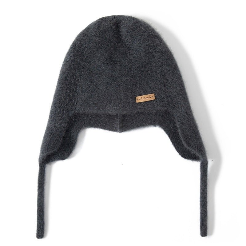 Womens Cute Pure Cashmere Beanie Hat Cashmere Knit Earflap Cap Dark Gary M
