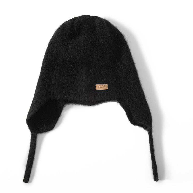 Womens Cute Pure Cashmere Beanie Hat Cashmere Knit Earflap Cap Black M