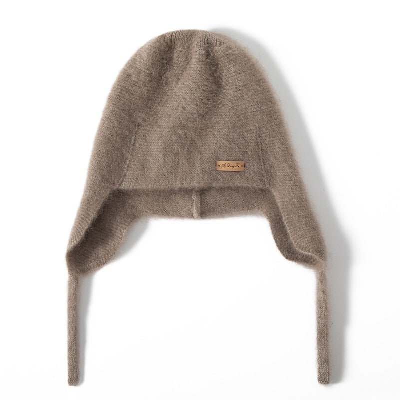 Womens Cute Pure Cashmere Beanie Hat Cashmere Knit Earflap Cap Taupe M