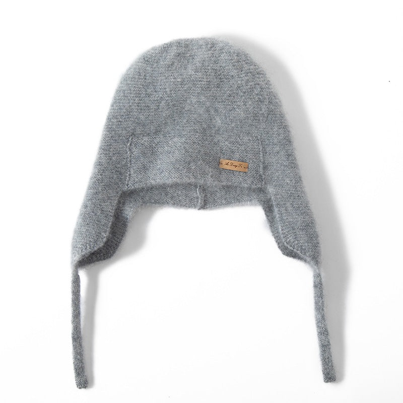 Womens Cute Pure Cashmere Beanie Hat Cashmere Knit Earflap Cap Gray M