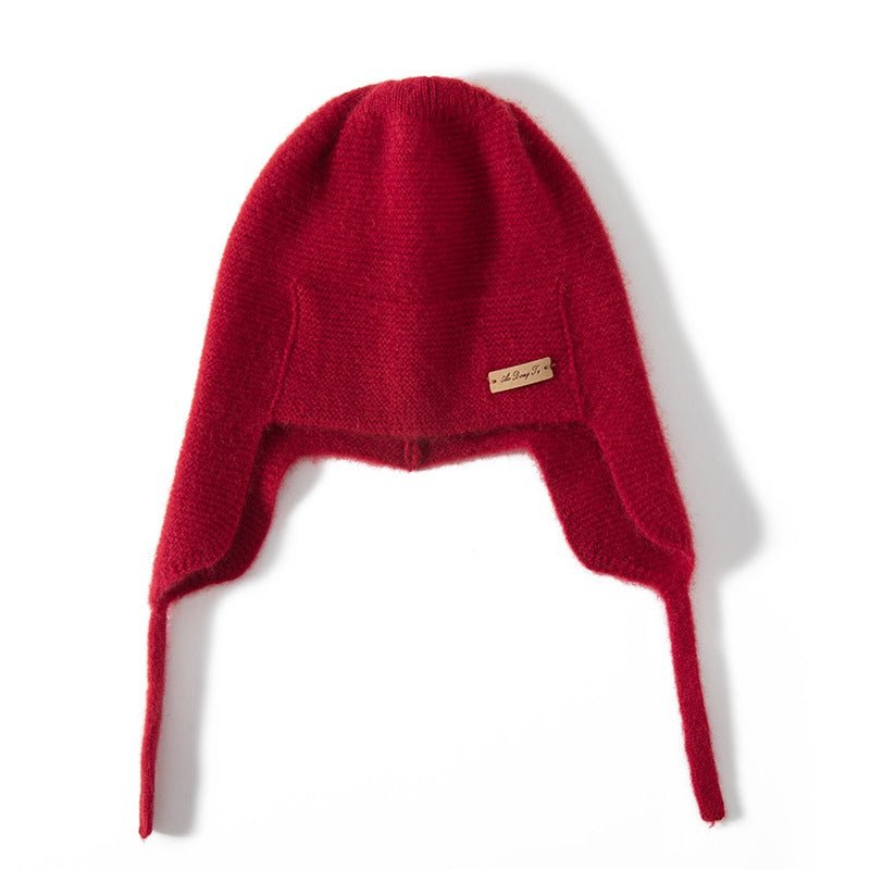 Womens Cute Pure Cashmere Beanie Hat Cashmere Knit Earflap Cap Claret M