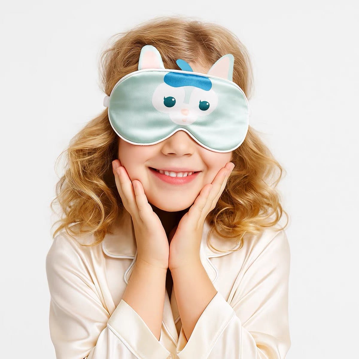 Cute Kids Silk Eye Mask Cartoon Animal and Fruit Designs Silk Sleep Mask Mint Green S