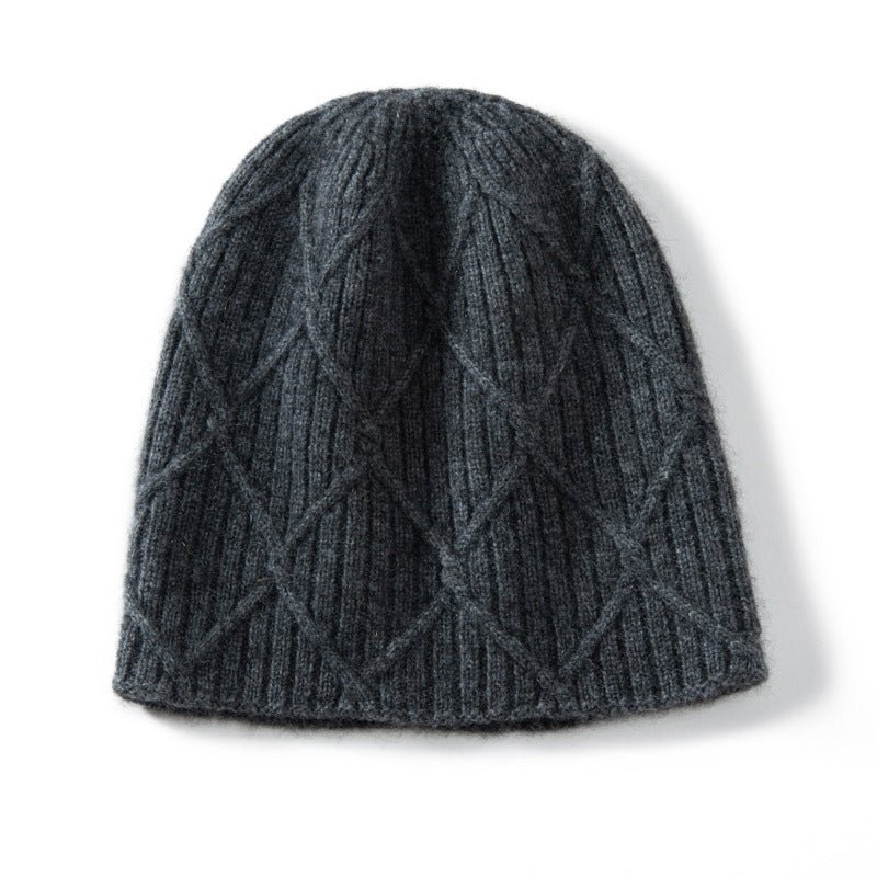 Diamond Cashmere Beanie Textured Cashmere Knit Hat for Men and Women Grey M
