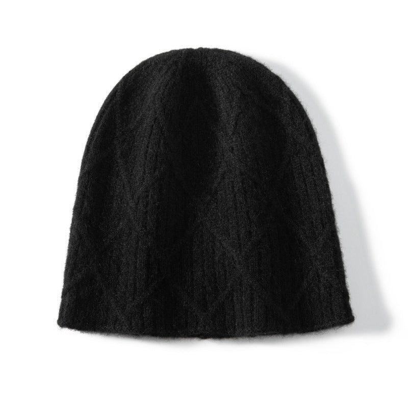 Diamond Cashmere Beanie Textured Cashmere Knit Hat for Men and Women Black M