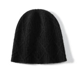 Diamond Cashmere Beanie Textured Cashmere Knit Hat for Men and Women Black M