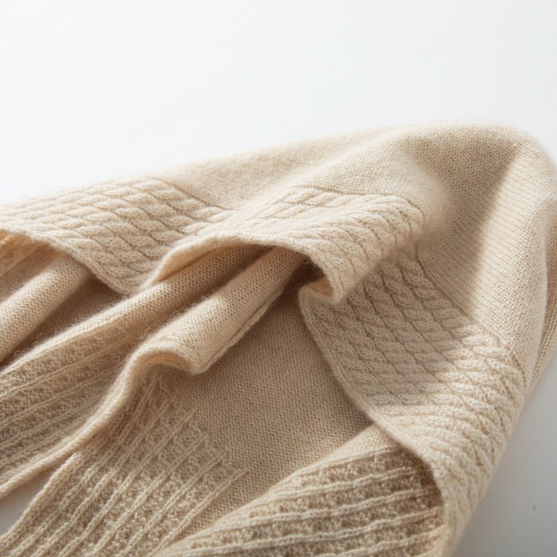 Diamond Knit Pure Cashmere Scarf Cashmere Shawl and Wrap Cashmere Balaclava Beige M