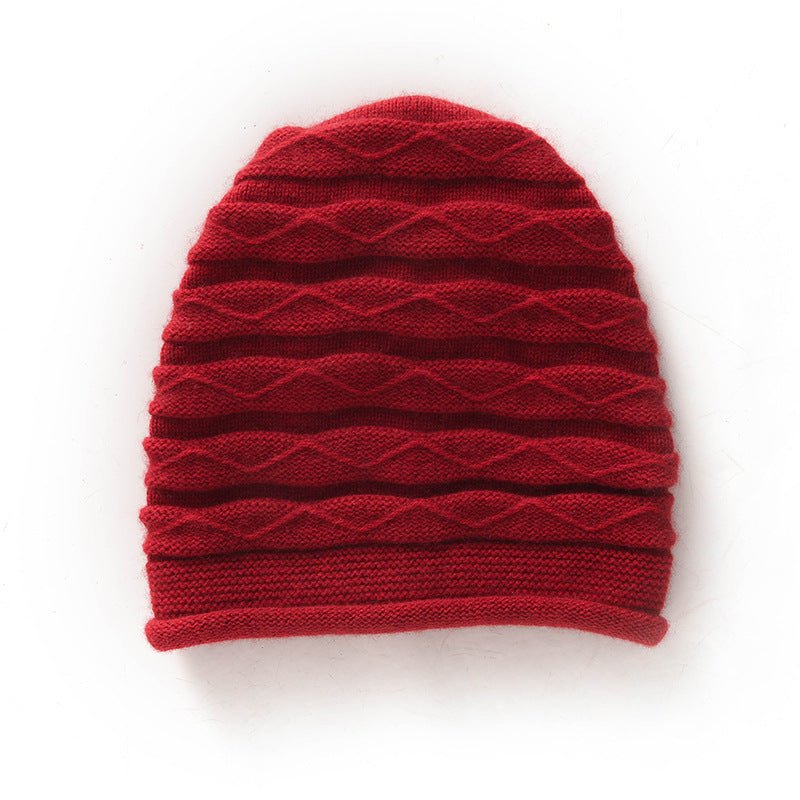 Diamond Wave Cashmere Beanie for Women Textured Cashmere Knit Hat Red M