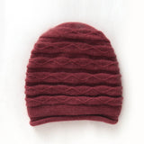Diamond Wave Cashmere Beanie for Women Textured Cashmere Knit Hat Claret M