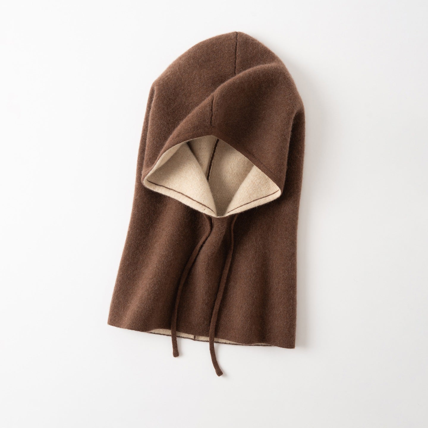 Double Layer Cashmere Hooded Scarf Two Tone Cashmere Balaclava Neck Warmer Brown M