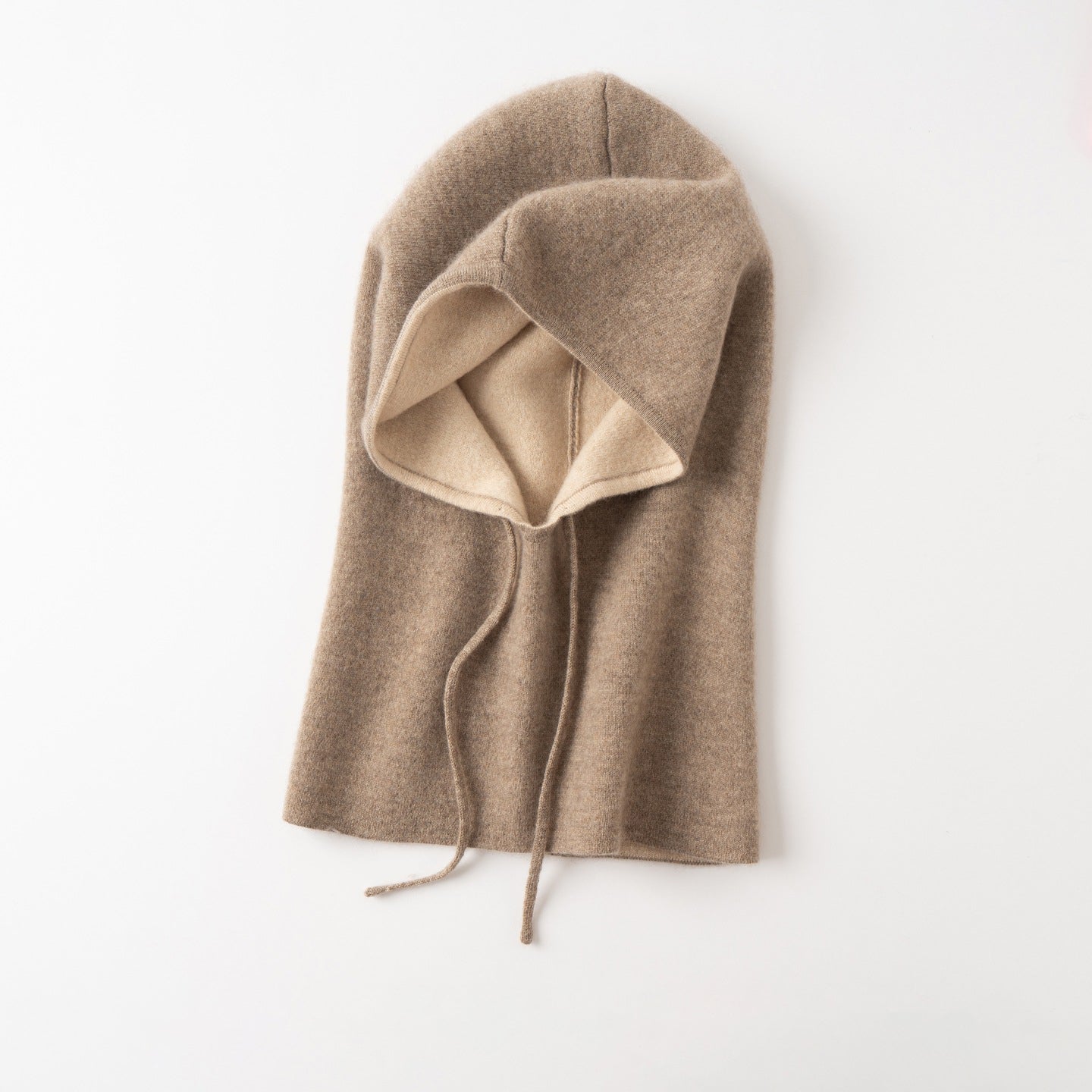 Double Layer Cashmere Hooded Scarf Two Tone Cashmere Balaclava Neck Warmer Taupe M
