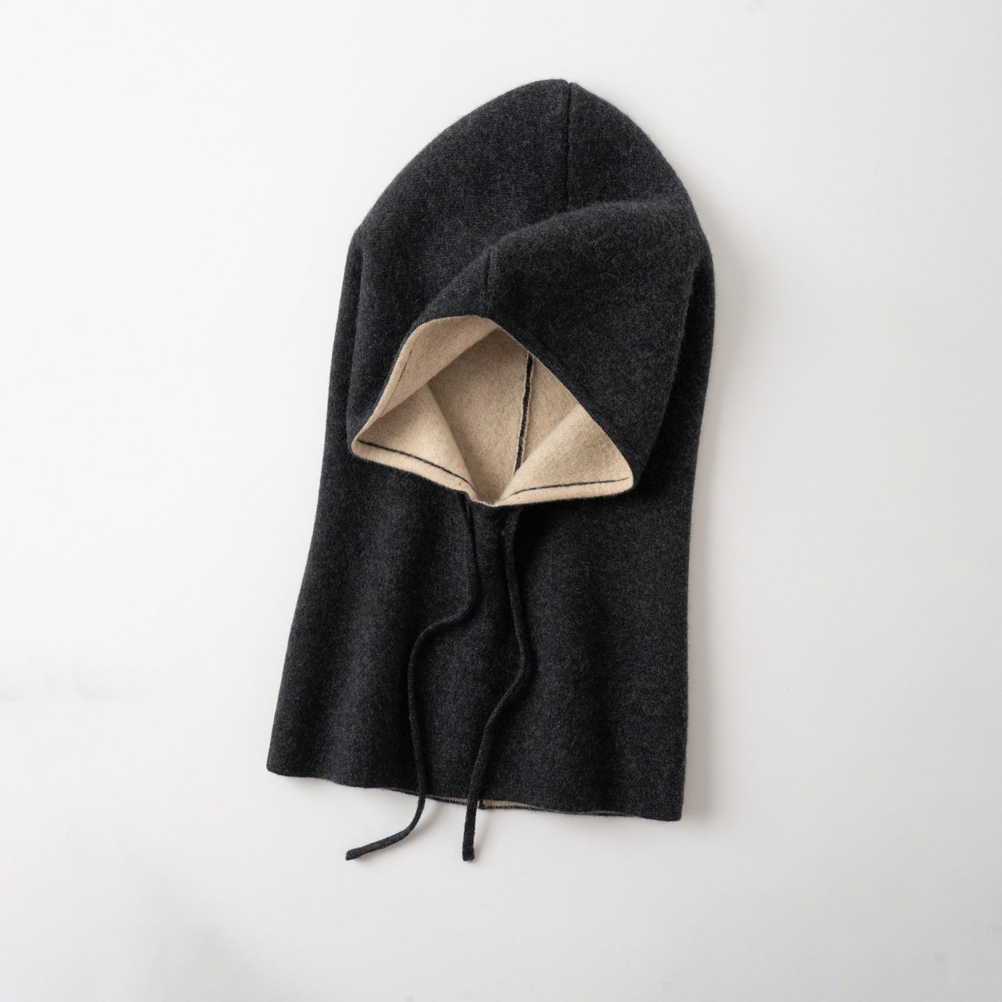 Double Layer Cashmere Hooded Scarf Two Tone Cashmere Balaclava Neck Warmer Black Gray M
