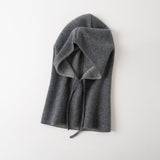 Double Layer Cashmere Hooded Scarf Two Tone Cashmere Balaclava Neck Warmer Dark Gray M
