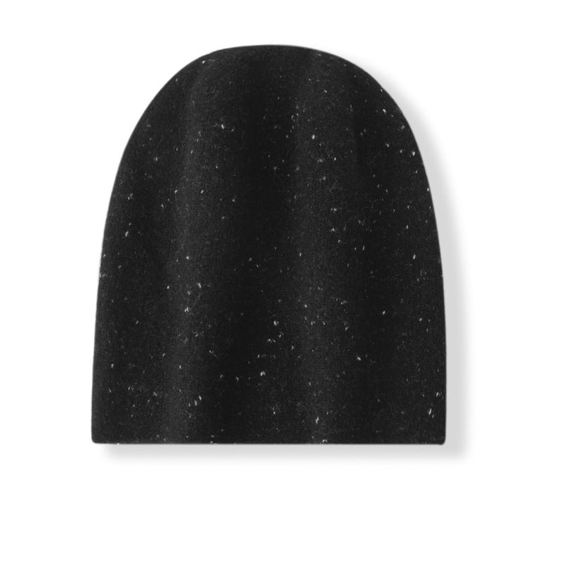 Double - Layer Cashmere Speckled Beanie Thickened Cashmere Winter Hat Black M
