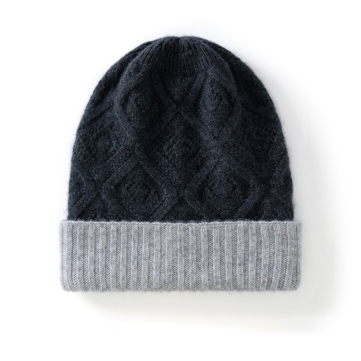 Double Layer Diamond Knit Pure Cashmere Beanie Cashmere Winter Hat Grey M