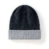 Double Layer Diamond Knit Pure Cashmere Beanie Cashmere Winter Hat Grey M