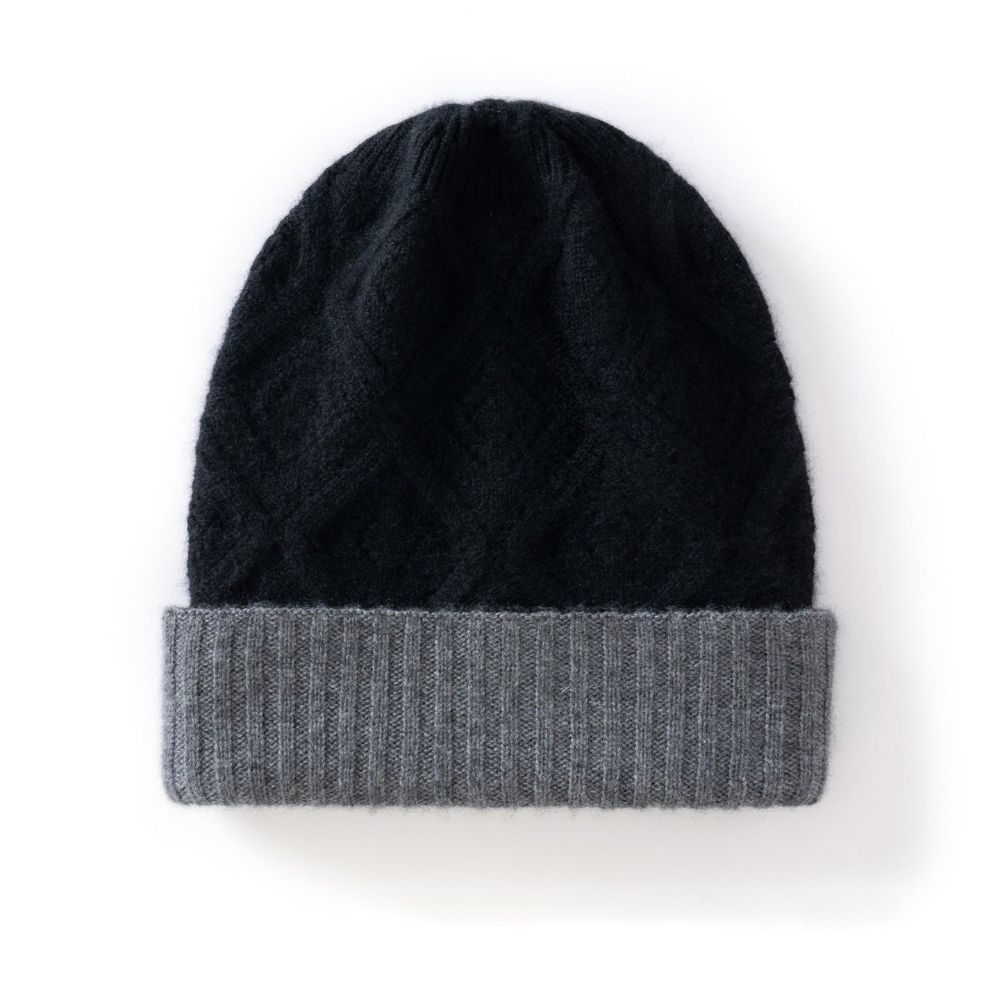 Double Layer Diamond Knit Pure Cashmere Beanie Cashmere Winter Hat Black M