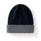 Double Layer Diamond Knit Pure Cashmere Beanie Cashmere Winter Hat Black M