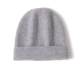 Double Layer Waffle - knit Pure Cashmere Beanie Folded Cuff Cashmere Winter Hat Grey M