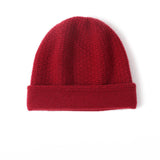 Double Layer Waffle - knit Pure Cashmere Beanie Folded Cuff Cashmere Winter Hat Claret M