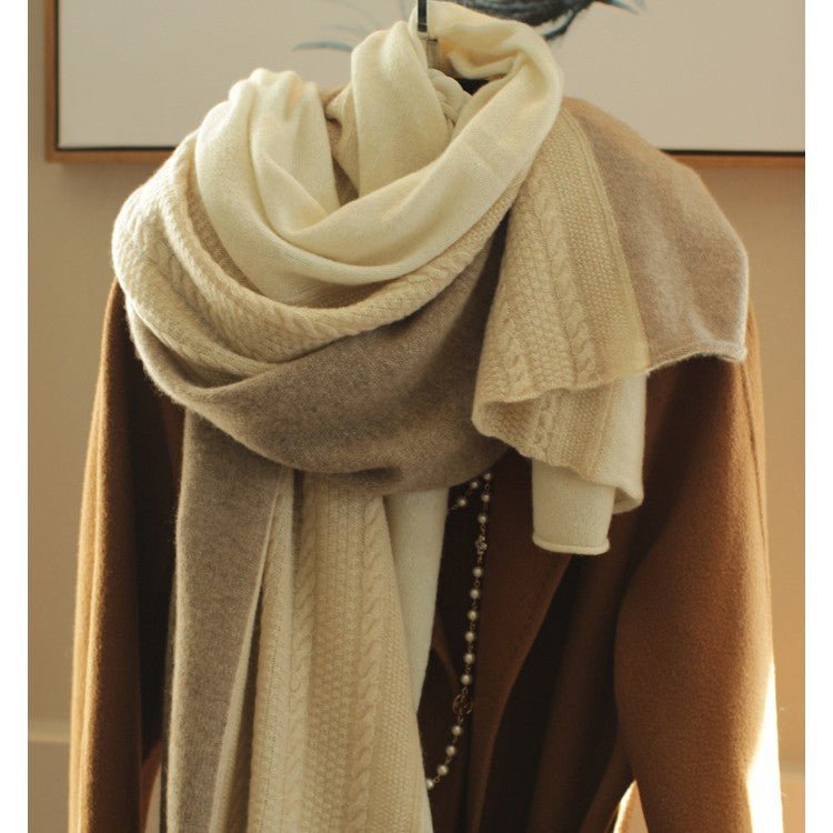 Double - toned Cashmere Scarf Long Cashmere Knitted Wraps For Women Taupe XL