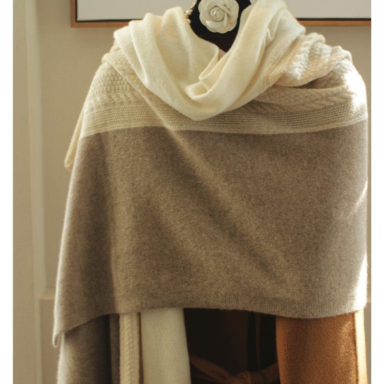 Double - toned Cashmere Scarf Long Cashmere Knitted Wraps For Women Taupe XL