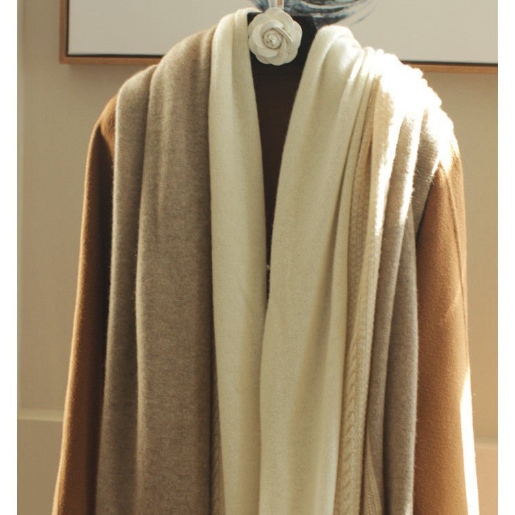 Double - toned Cashmere Scarf Long Cashmere Knitted Wraps For Women Taupe XL