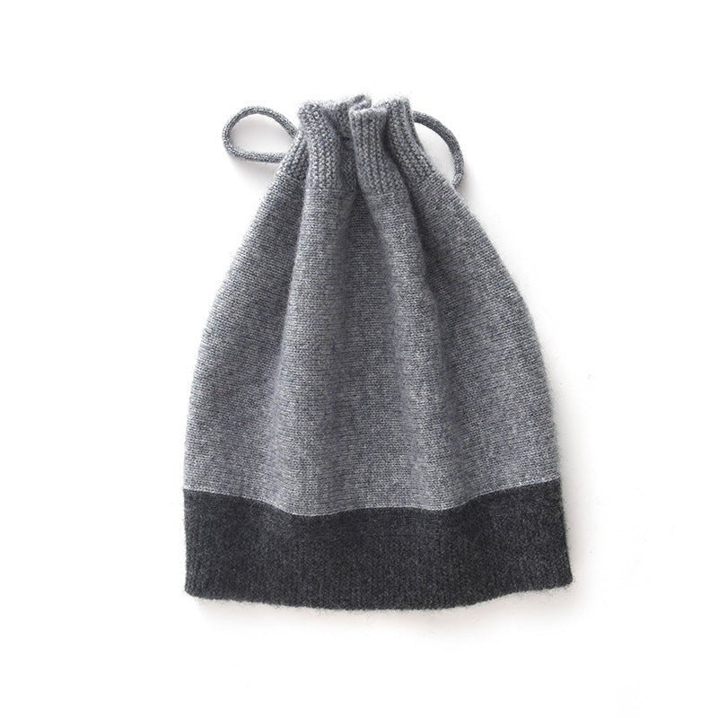 Dual - Use Cashmere Hat and Neck Warmer with Drawstring Cashmere Beanie and Neck Gaiter Grey M