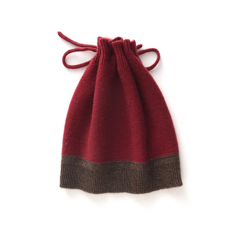 Dual - Use Cashmere Hat and Neck Warmer with Drawstring Cashmere Beanie and Neck Gaiter Claret M