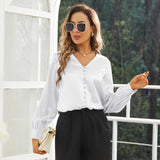 Ladies Silk Blouse V Neck Silk Shirts 100% Silk Top White XS