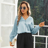 Ladies Silk Blouse V Neck Silk Shirts 100% Silk Top Haze Blue XS
