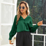 Ladies Silk Blouse V Neck Silk Shirts 100% Silk Top Green XS
