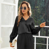 Ladies Silk Blouse V Neck Silk Shirts 100% Silk Top Black XS