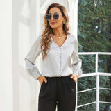Ladies Silk Blouse V Neck Silk Shirts 100% Silk Top Silver Gray XS