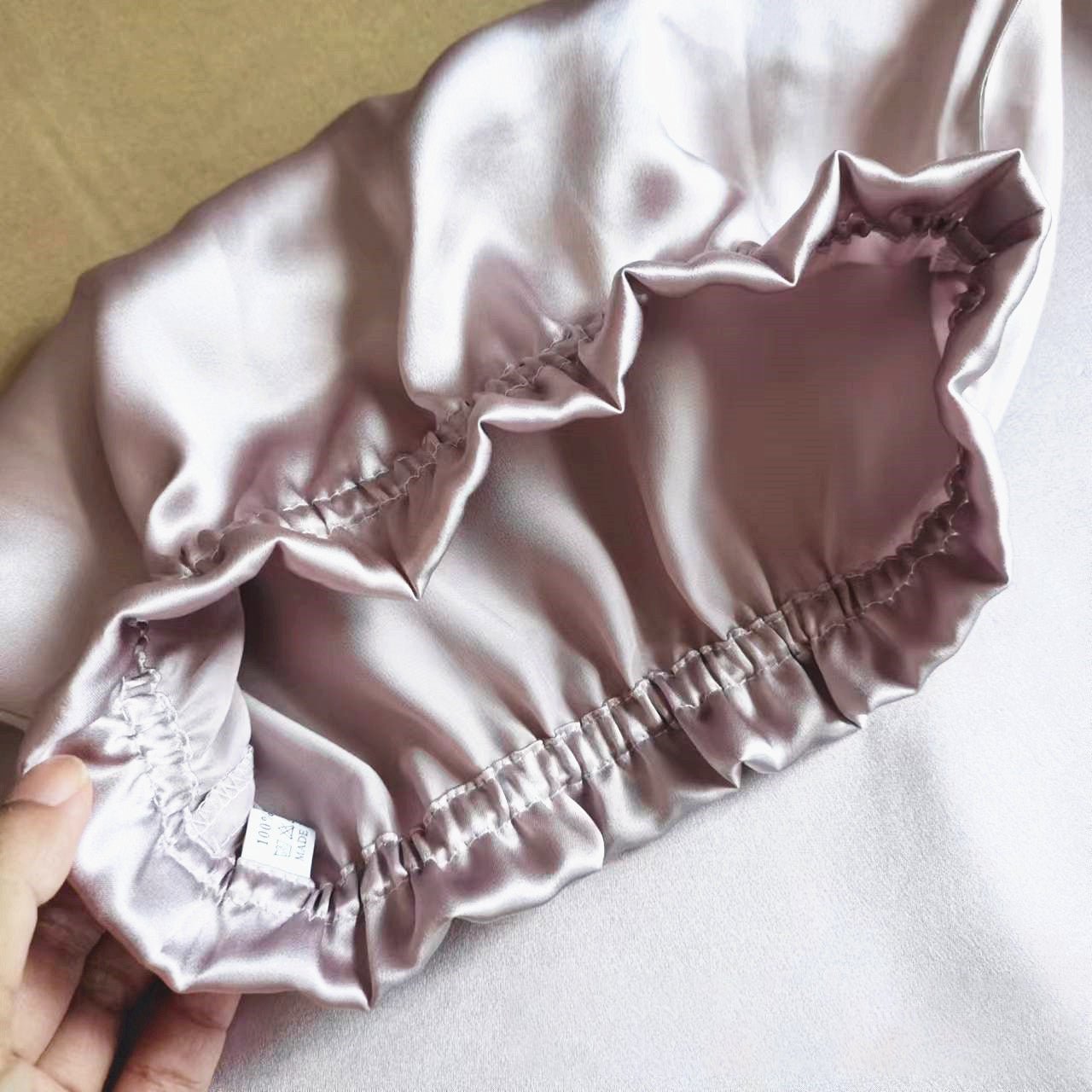 Elegant Women Silk Bonnet Long Silk Sleep Caps For Hair Rosy Pink 60cm