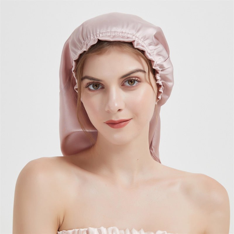 Elegant Women Silk Bonnet Long Silk Sleep Caps For Hair Rosy Pink 60cm