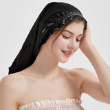 Elegant Women Silk Bonnet Long Silk Sleep Caps For Hair Black 60cm