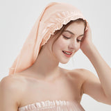 Elegant Women Silk Bonnet Long Silk Sleep Caps For Hair Apricot 60cm