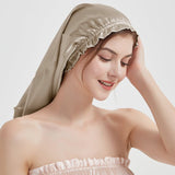 Elegant Women Silk Bonnet Long Silk Sleep Caps For Hair Taupe 60cm