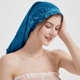 Elegant Women Silk Bonnet Long Silk Sleep Caps For Hair Dark Teal 60cm