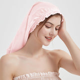 Elegant Women Silk Bonnet Long Silk Sleep Caps For Hair Pink 60cm