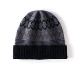 Fair Isle Pattern Pure Cashmere Beanie Cashmere Knit Cap Nordic Motif Grey M